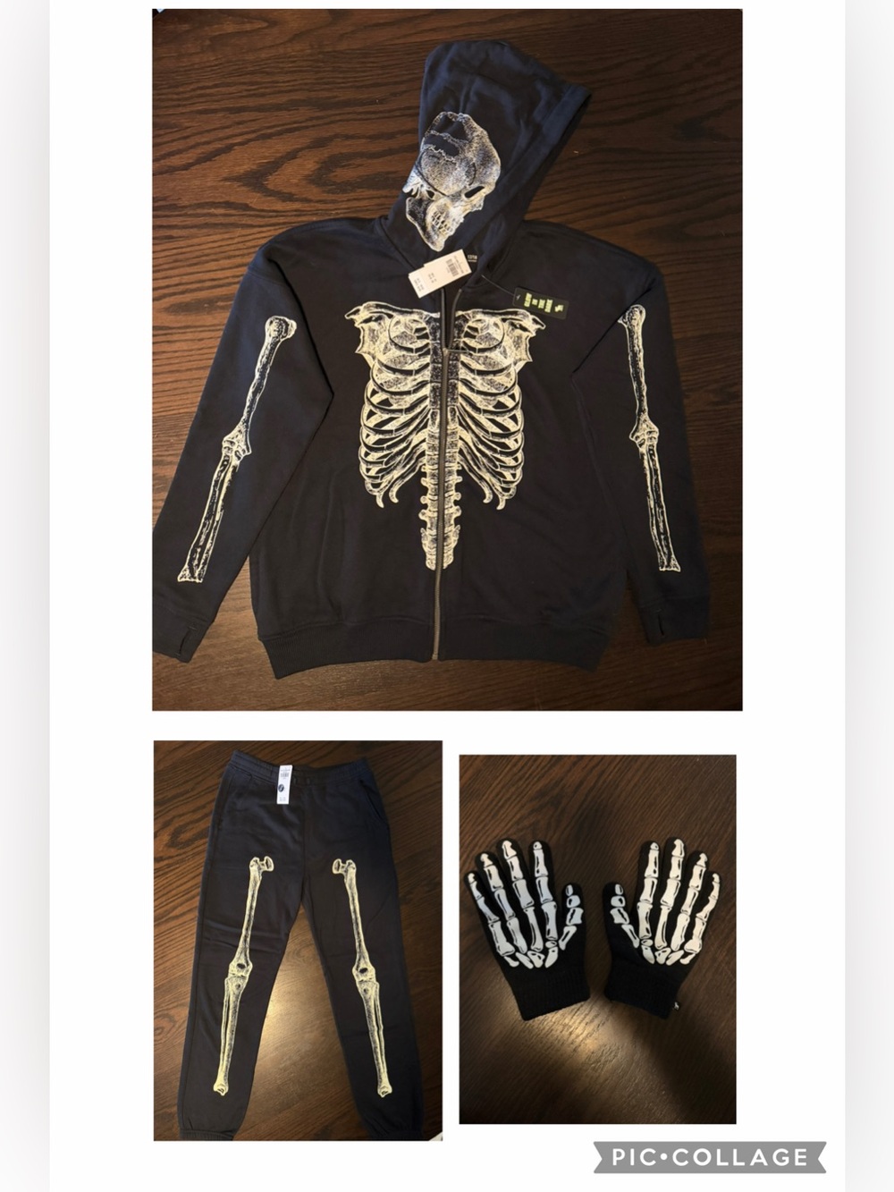 abercrombie kids Black Glow-In-The-Dark Skeleton Zip Hoodie and Joggers set.